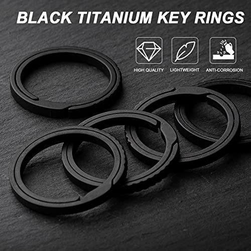 Image of TISUR Titanium Keychain Rings, Split Side Pushing Key Rings Heavy Duty Black Key Ring For Key Chain Carabiner Dog Tag Ring