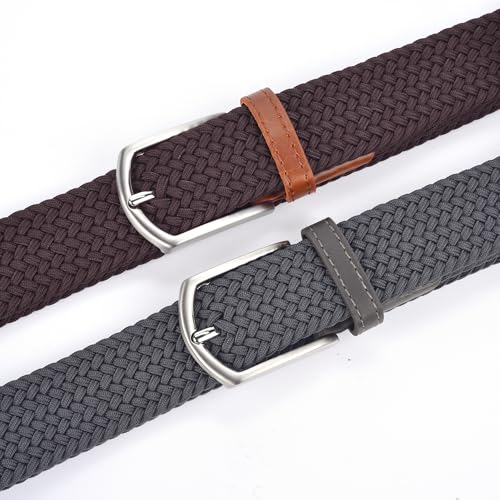 Image of 2pcs Men's Stretch Woven 1.3 inch Wide Elastic Braided Belts