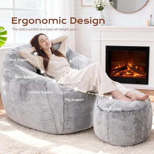 Image of Homguava Giant Bean Bag Chairs for Adults,Large Bean Bag Couch with Ottoman