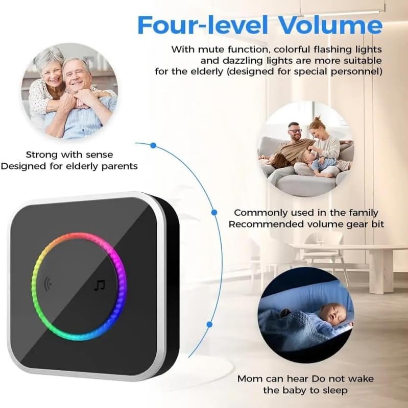 Smart Doorbell With Flashing Light, Deaf Doorbell Flashing Light, Wireless Doorbells For Home, Waterproof, 45 Chimes, Colorful Led, For Home Office Apartment Classroom (2 Receiver 1 Button)