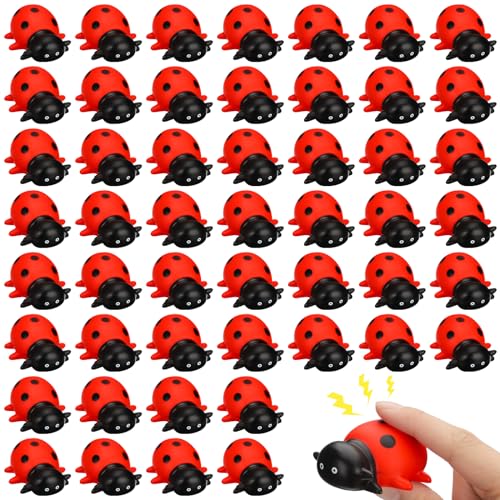 Syhood 50 Pcs Mini Ladybug Toys Squeak Rubber Ladybug Bath Fake Animal Bulk Pool Floating Bathtub Toys Small Ladybugs Figurine Model for Baby Shower Summer Birthday Pool Party Favors Decor