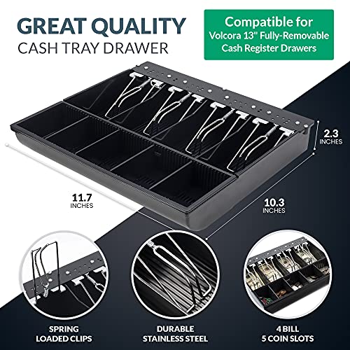 Cash Drawer Tray - 11.7 X 10.3 X 2.3 Inch Cash Register Insert - 4 Bill / 5 Coin Replacement Cash Tray For Volcora 13” Fully-Removable Drawers - Stainless Steel Currency Compartment Money Storage #TOP1