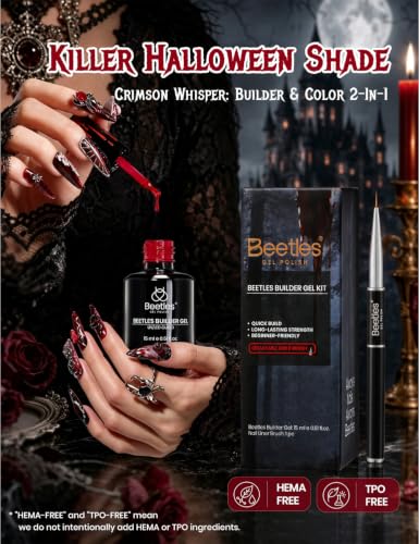 Image of Beetles Crimson Whisper Red Builder Nail Gel & Nail Brush TPO & HEMA-Free