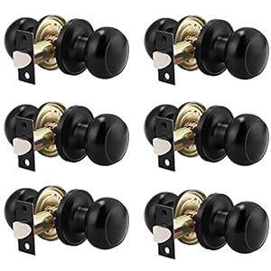 Probrico (6 Pack Round Passage Door Knob(Non-Locking Knobs), Keyless Doorknobs Interior/Exterior Door Lockset,Passage Knobs for Hallway/Closet,Black Finish Modern Design Door Hardware