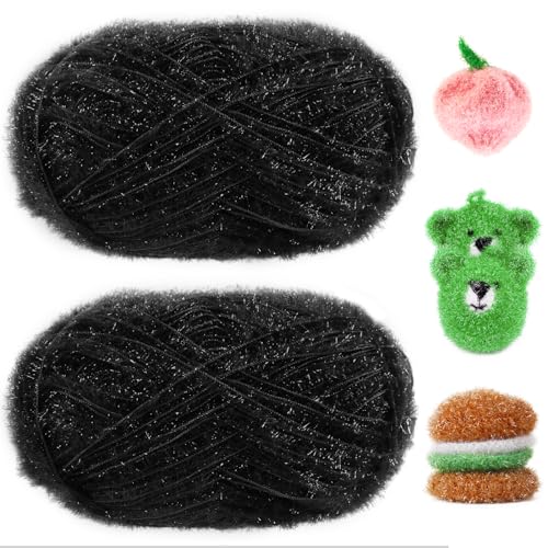 Uiopa Fil Crochet Pailletée, 2 x 100g(2 x 200m) Pelotes de Laine à Tricoter, Pelote de Laine Crochet en Polyester pour Eponges, Bricolage, Artisanat, Décoration