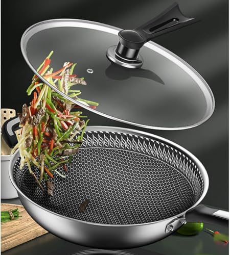 Wok Pan de acero inoxidable con tapa de vidrio templado 32cm miniatura 5