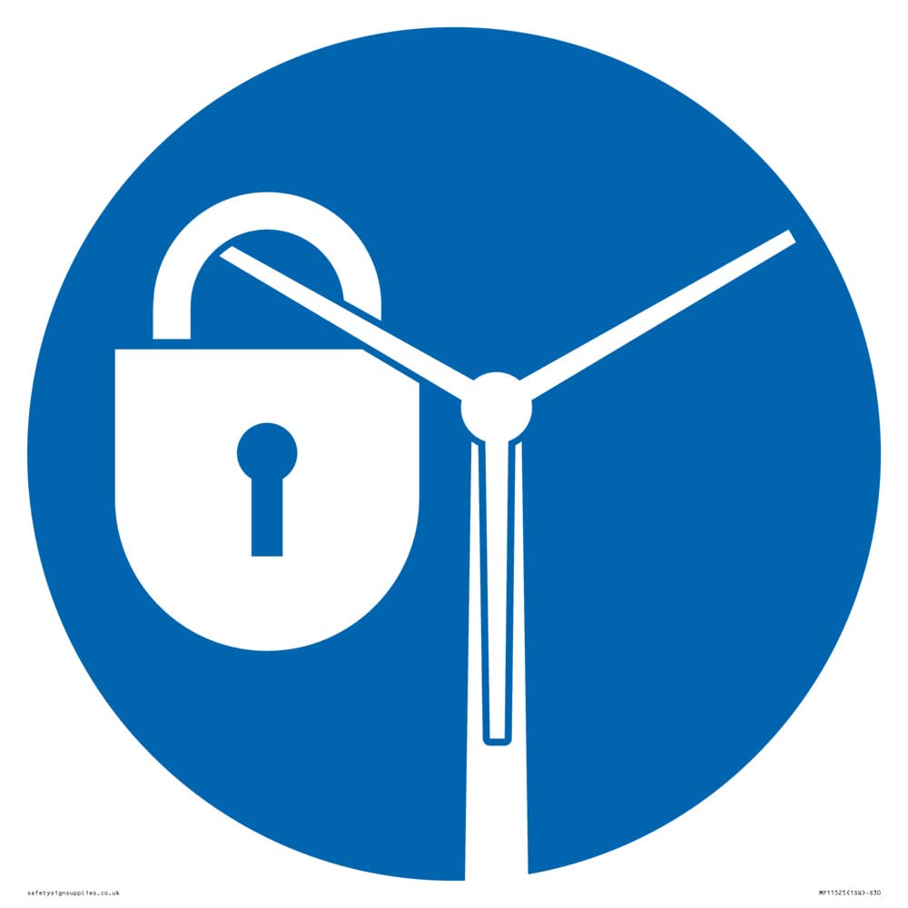 Custom Mandatory: Lock rotor blades Sign - 300x300mm - S30, Blue/White