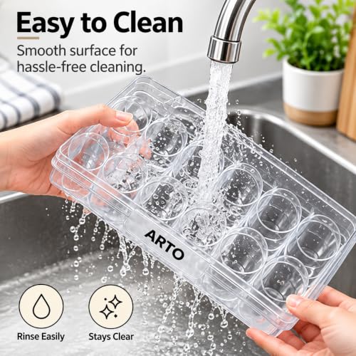 Image of ARTO Clear Egg Trays for Refrigerator Organization - Stackable Egg Holder & Plastic Storage Container - Durable Dishwasher Safe Egg Carton Replacement - Kitchen & Fridge Organizer (Set of 2)