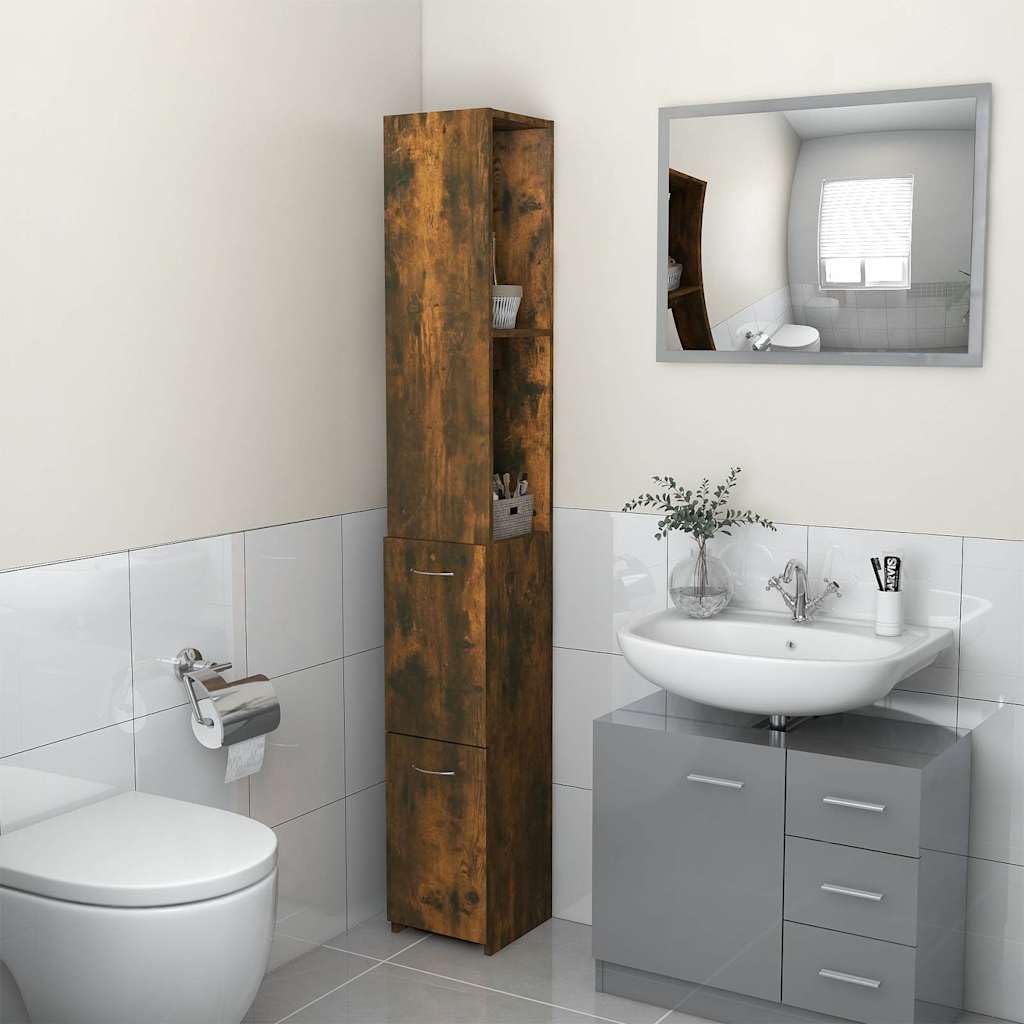 Armadietto da bagno in rovere affumicato, 25 x 26,5 x 170 cm