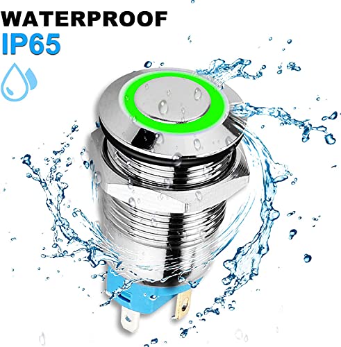 Gebildet 2pcs 0.47 Inch/12mm Stainless Steel Momentary Push Button 12V-24V 3A LED Normally Open SPST ON Off Waterproof Button with Wire Socket Plug (White+Green,Each Color 1pc) - Image 2