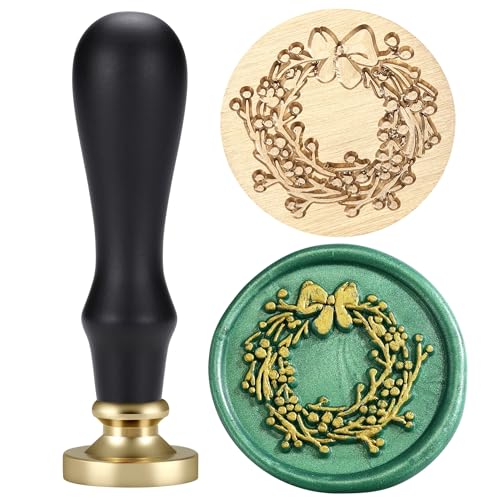 Yoption Christmas Wreath Wax Seal Stamp Vintage Wax Seal Stamp with Black Wooden Handle for Wedding Invitation Gift Wrap Envelopes Christmas Card