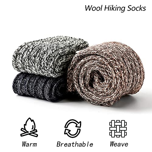 GLENMEARL 3 Pack Womens & Mens Merino Wool Hiking Socks Winter Thick Warm Boot Crew Socks for Men & Women3