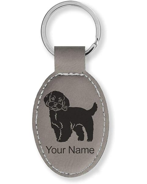 LaserGram Oval Keychain, Maltese Dog, Personalized Engraving Included