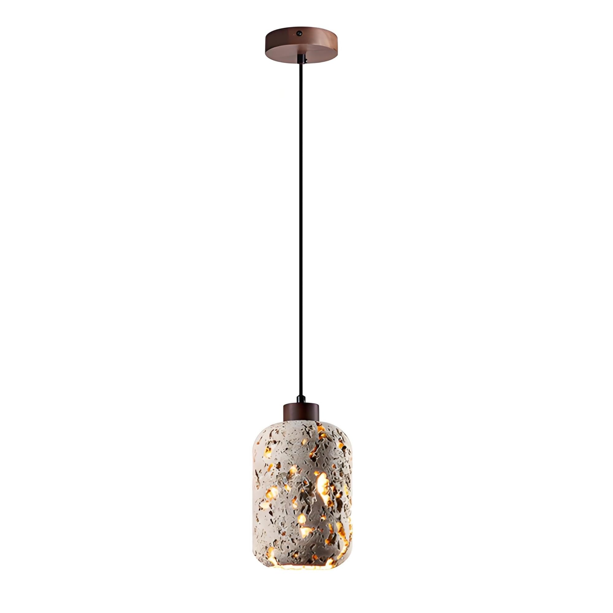 KXEcoLife Japanese Wabi Sabi Natural Stone Pendant Light Nordic Yellow Travertine Lamp,Mid-Century Wood Chandelier for Dining Bedside Entryway Cafe