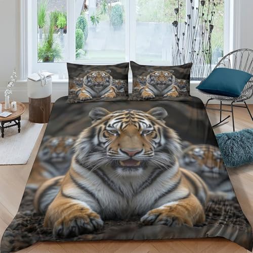 Housse de couette tigre 3D en microfibre lit simple 135x200 - 4