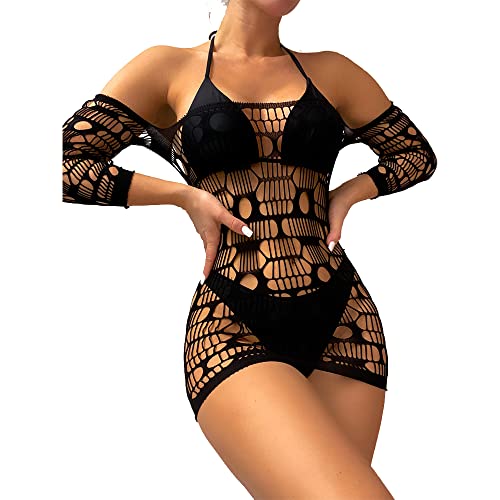 Image of Hollow Out Crochet Bodycon Cover Up Swimsuit Mini Dress Sexy Lingerie Off Shoulder Beach Swimwear