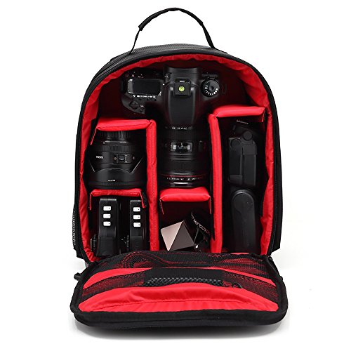 Sac à Dos pour Caméra HUWANG Appareil Photo Sac à Dos Sac Caisson étanche pour Canon à Nikon pour Sony (Rouge)
