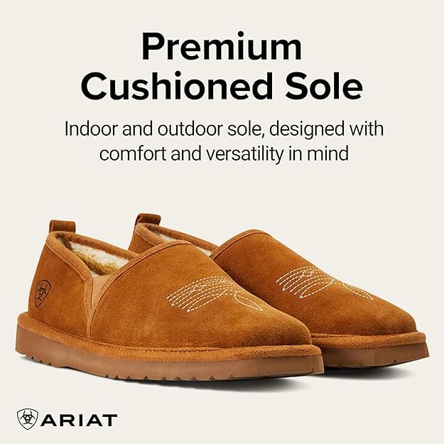 Image of ARIAT Men's Square Toe Indoor & Outdoor Rubber Bottom Lasso Suede Slippers