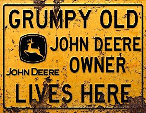 MineepeesUK Plaque de porte décorative en métal pour maison, bureau, bar, café, pub, hangar, homme, grotte - Vintage John Deere Farmer Tracteur Grumpy Owner Lives Here Cover