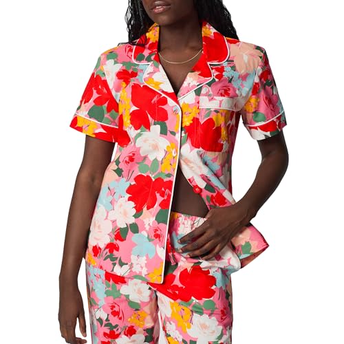 Image of Bed Head PJs Womens Matching Pajamas - Soft Organic Cotton Button Down PJ Shirt & Cropped Pants Set - Loungewear & Sleepwear