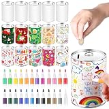 Tandefio 16 Pcs DIY Coin Piggy Bank Metal Money Piggy Bank Saving Box Operation with 24 Acrylic Paint Markers Craft for Creative Gift Boys Girls Birthday Party Supplies (White)