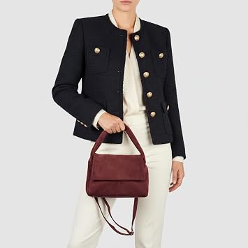 Italian Genuine Suede Top-Handle Bag for Women with Zipper Magnetic Flap & Twisted Handle | Crossbody Shoulder Purse (Burgundy)
