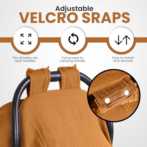 Image of EDEN BLISS 120x120cm Cotton Muslin Baby Car Seat Cover - Summer Girl & Boy Mustard