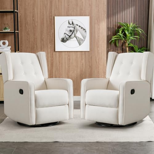 Image of CANMOV Swivel Rocker Recliner Chair Set of 2, Nursery Glider Chair, Nursery Rocking Chairs, Manual Reclining Chair, White