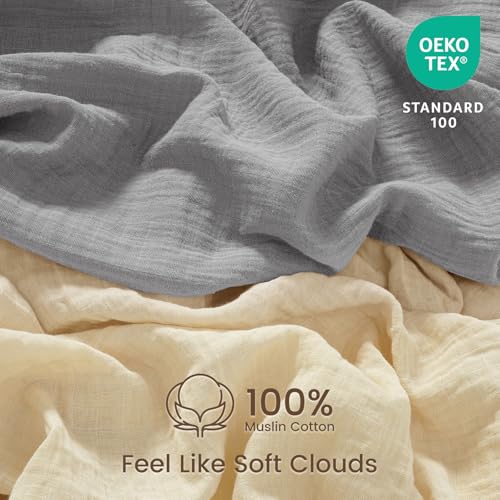 Image of david's kids Muslin Mini Crib Sheets, 2 Pack Cotton Pack N Play Sheets for Boys Girls Neutral, Soft Breathable Baby Sheets Fit Pack N Play, Playard and Mini Crib Mattresses, Beige & Grey
