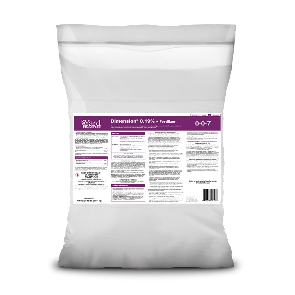 Yard Mastery 0-0-7 Dimension Pre-Emergent Herbicide – 45 lb Bag – Covers Up to 15,000 sq ft – Crabgrass and Broadleaf Weed Control – Dithiopyr Granular Formula