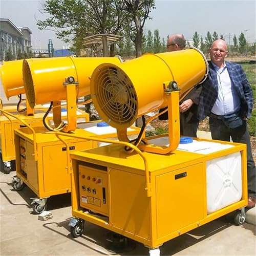 Security Fog Cannon, Industrial Dust Suppression System, Mobile Water Mist Sprayer with Wheels, Yellow