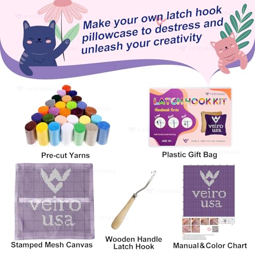 Image of veirousa Sunflowers Latch Hook Pillow Kits for Adults Beginners, DIY Floral Throw Pillowcase Kit, Pre-Printed Rug Hooking Set, Cross-Stitch Cushion for Home Sofa Decor & Gift Idea 17x17 Inch