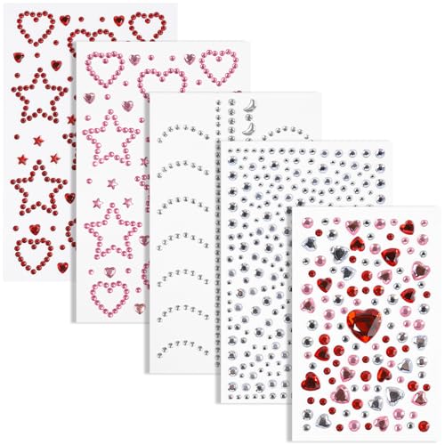 Teenitor Self Adhesive Face Gems Face Jewels for Women Gem Stickers Face Rhinestones Rhinestone Stickers Valentines Day DIY Crafts Face Makeup