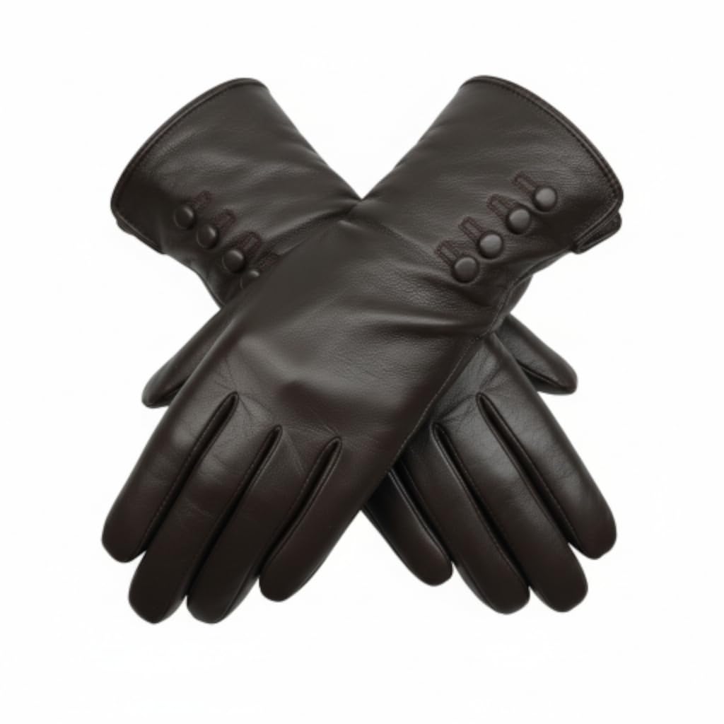The Leather Emporium Women's Brown Genuine Leather Gloves Fully Lined Winter Warm In Medium