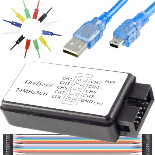 Image of USB Logic Analyzer Device kit USB Cable 24MHz 8CH 24MHz 8 Channel UART IIC SPI Debug with 6 Colors Test Hook Clip Set Mini to USB Cable Dupont Cable for Arduino FPGA M100 SCM