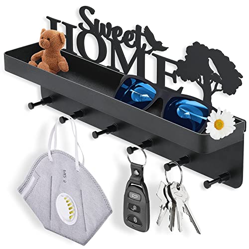 Colgador Llaves Pared con Bandeja, Home Sweet Home, Autoadhesivo Organizador de Llaves 6 Ganchos,...