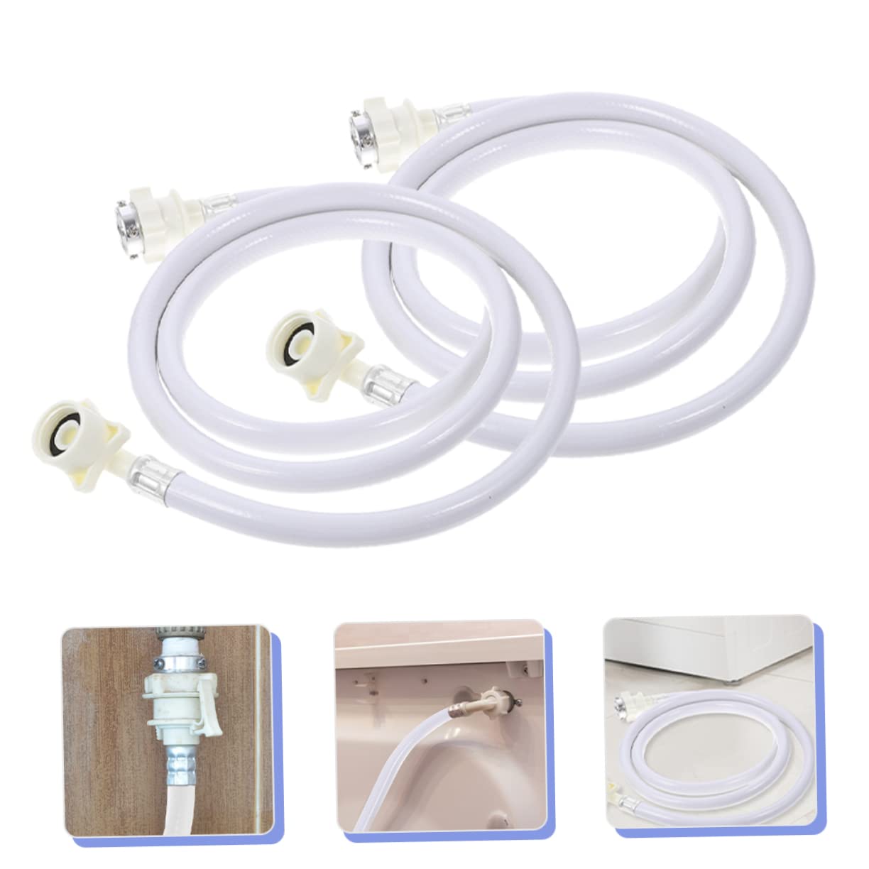 Manguera de Entrada para Lavadora 2m, 2 Piezas, Pvc | Acero Inoxidable Extremos, Color Blanco, Extensión de 2m para Suministro Doméstico