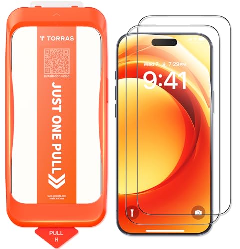 TORRAS Protector de pantalla de ajuste preciso para iPhone 17 Pro Max [12 pies, militar, inastillable] TOP 9H+ Protector de pantalla de vidrio templado para iPhone 17 Pro Max, paquete de 2