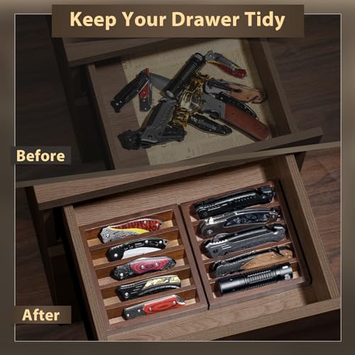Image of Knife Display Case Knife Holder for Pocket Knife Case Storage, Edc Tray Fits Edc Flashlight (Walnut,1 Pack)