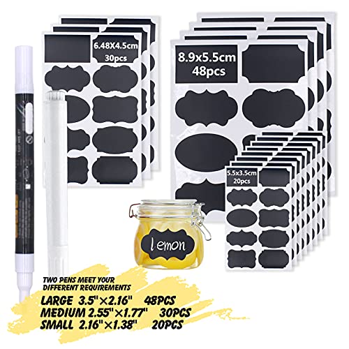 Chalkboard Labels for Jars -98 Label Stickers Chalk Labels for Jars and Storage Bins with 2 Free Liquid Chalk Marker-Pantry Labels- Mason Jar Bottle Labels,Removeable Black Chalkboard Stickers