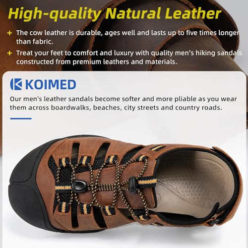 KOIMED Men's Hiking Leather Sandals Closed Toe Water Shoes For Summer Athletic Outdoor Walking Sports Trail River Fishing Wide Adjustable Waterproof Arch Support3