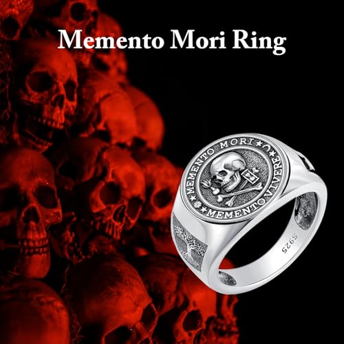 Memento Mori Ring 925 Sterling Silver Gothic Skull Signet Rings Tree of Life for Men Stoic Jewelry Memento Vivere Gifts2