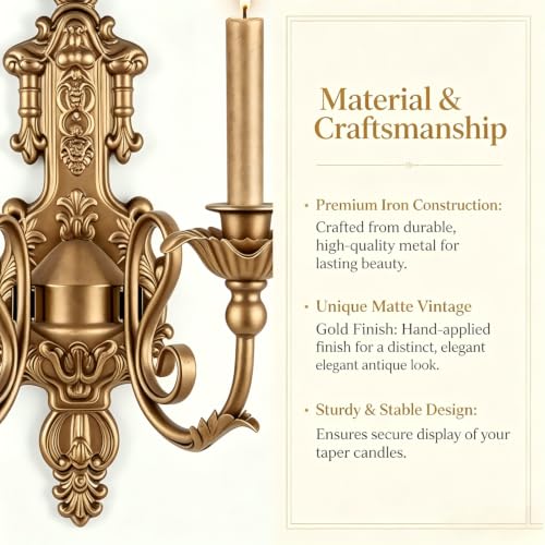 Image of CC wonderland zone Gothic Wall Sconce,Rustic Vintage Gold Wall Candle Holders,Gold Wall Decorations,Set of 2