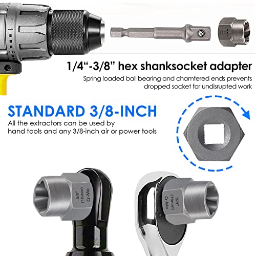 Image of XEWEA 21PCS Bolt Nut Extractor Set, 3 /8 inch Drive Easy Out Broken Lug Nut Extraction Remover Socket Set for Damaged, Frozen,Studs,Rusted, Rounded-Off Bolts & Nuts Screws