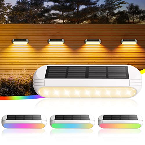 PUAIDA Solarlampen für Außen Garten, 4 Pack Solarleuchten Garten mit Warmweiß und Farbwechseln Licht, IP65 Wasserdicht Solar Zaunbeleuchtung für Garten Deko, Outdoor, Wand, Treppen, Balkon Cover