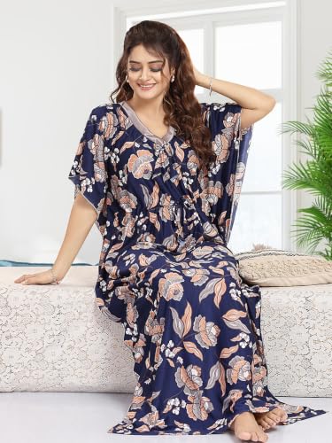 Image of Kaftan Printed Cotton Maxi Dress /Nighty /Nightdress for Ladies /Girls /Women | Free Size