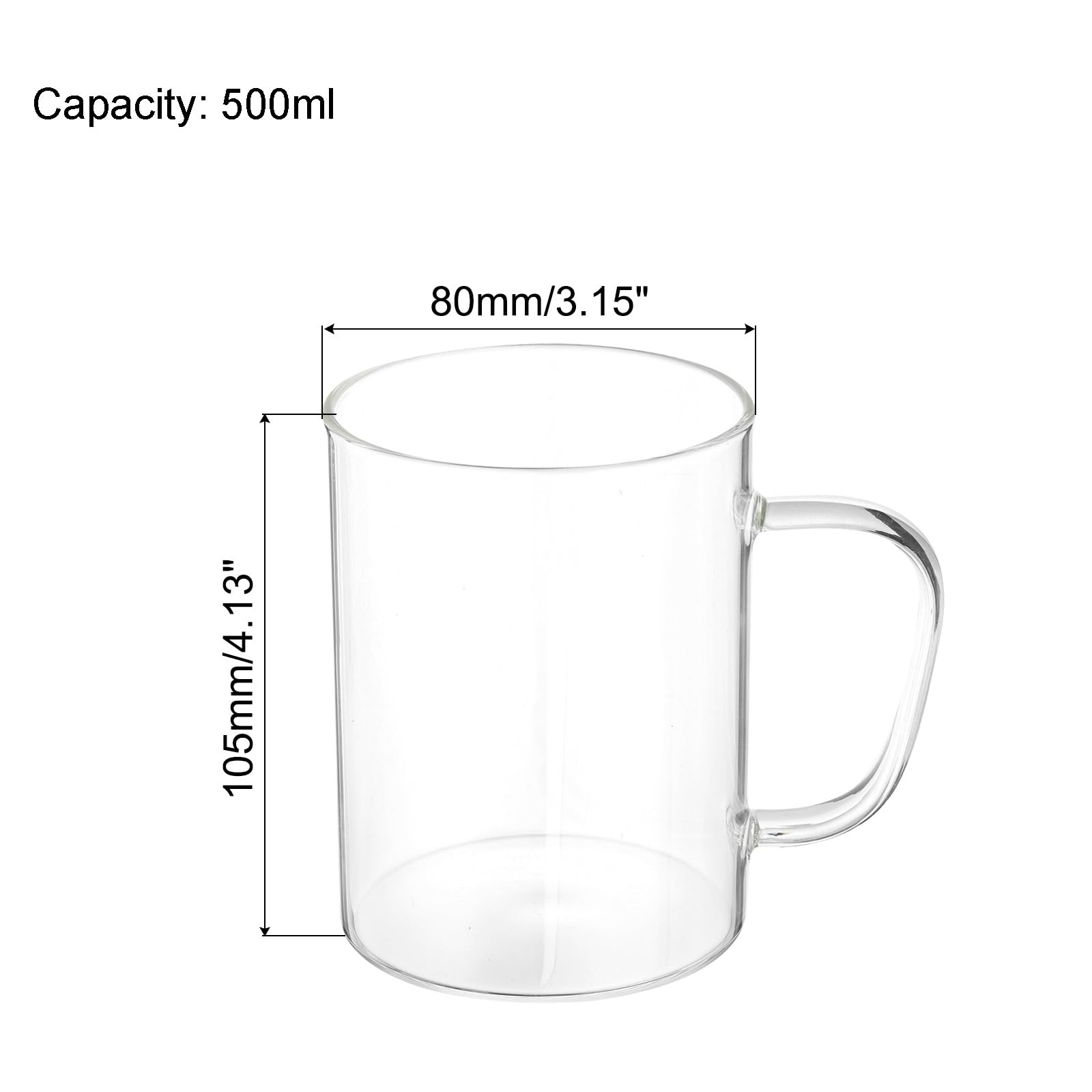 PATIKIL 500ml Glass Measuring Cup, 3.3 Borosilicate Glass Mug Liquid Cups Beaker with Clear Handle for Kitchen Clear - Image 2