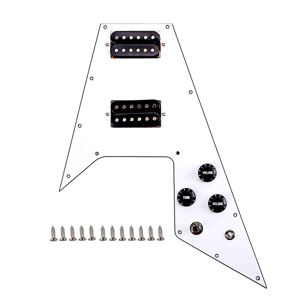Alnicov 3 Ply Loaded Prewired Pickguard Wired Plate für Gitarre,Kompatibel mit Gibson Flying V Style Gitarre,Weiß