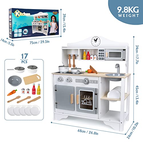 Spielküche Kinderküche mit 17-teilig Zubehör Holz Küche Kinder Geschenke Kleine Küche für Mädchen und Jungs Kindliches… – Bild 6
