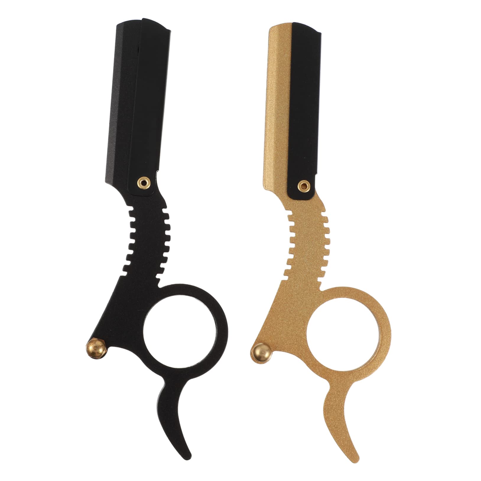 Didiseaon Ergonomic Manual Shaver for Men 2pcs Barber Razor Set Stainless Steel Fingertip Razor Gold and Black Colors